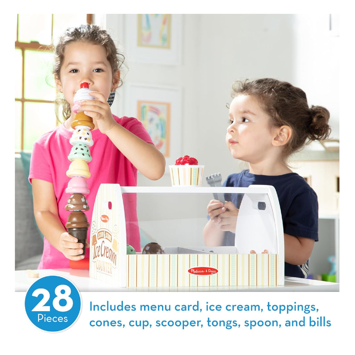 Melissa & Doug Wooden Scoop and Serve Ice Cream Counter (28 pcs)