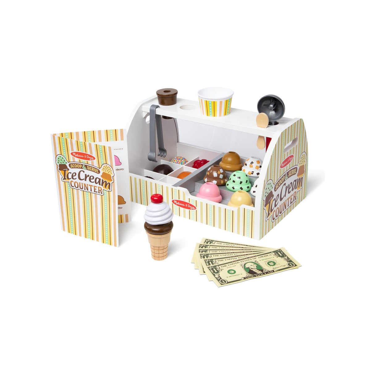 Melissa & Doug Wooden Scoop and Serve Ice Cream Counter (28 pcs)