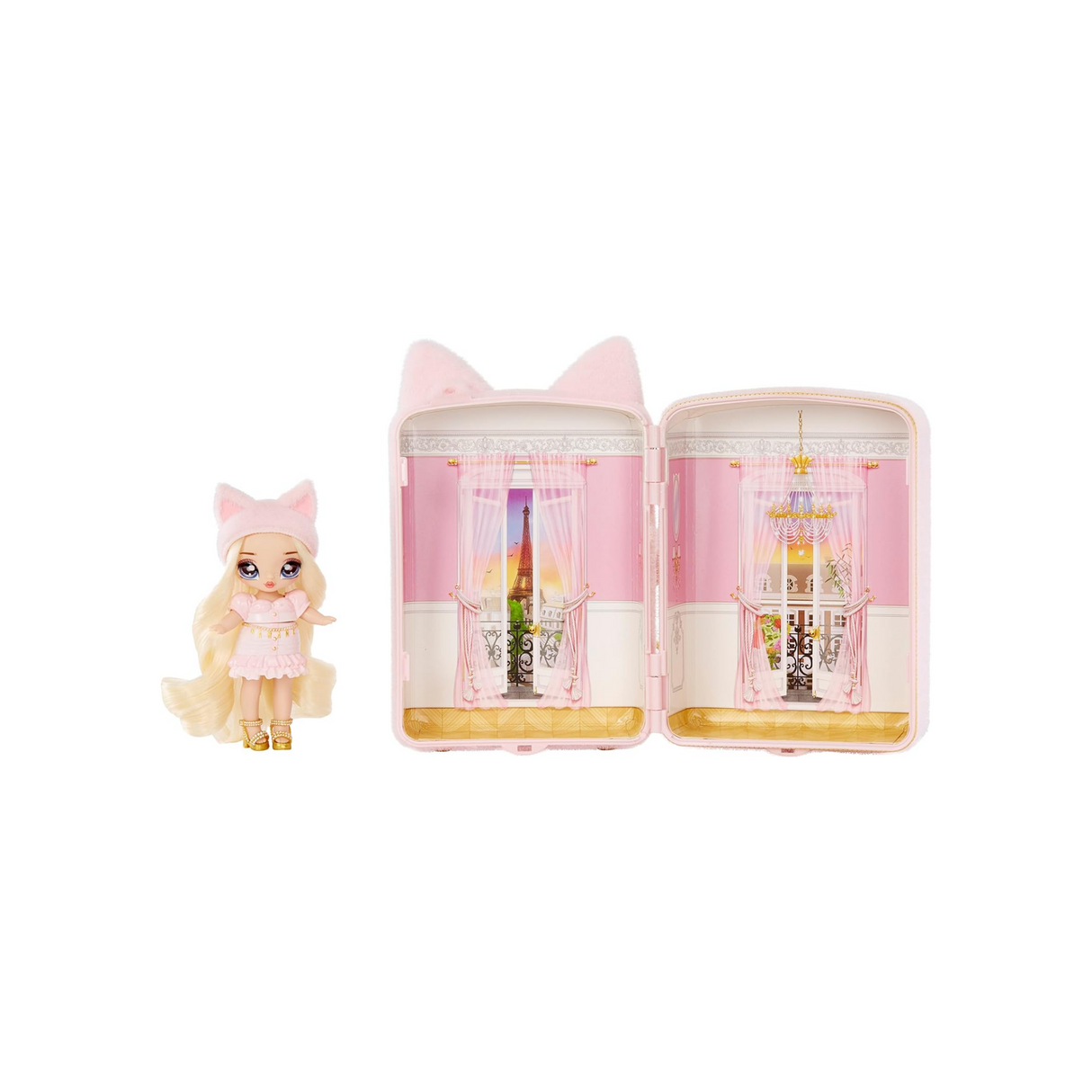 Na! Na! Na! Surprise Mini Backpack Amelie Laurent Fashion Doll, Fuzzy Pink Kitty Backpack