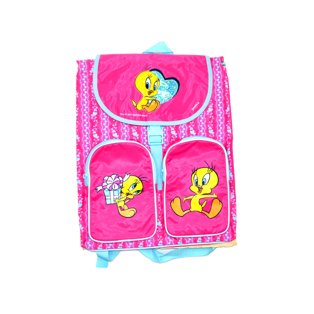 Looney Tunes Tweety Bird Pink & Teal Kids Backpack – 2-Pocket School Bag with Heart & Gift Box Graphics