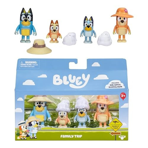 Beach Dad Mum Bluey & Bingo Mini Figure 4-Pack (Family Trip)