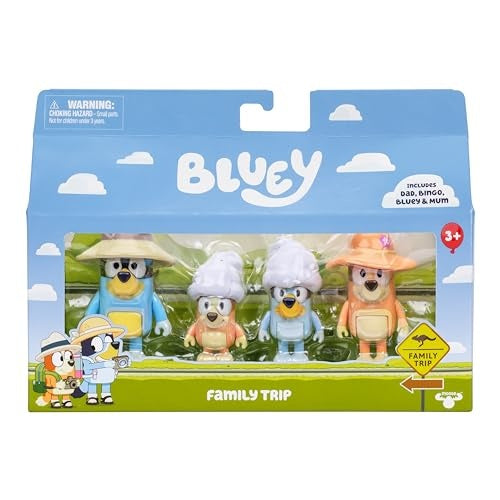Beach Dad Mum Bluey & Bingo Mini Figure 4 Pack (Family Trip)