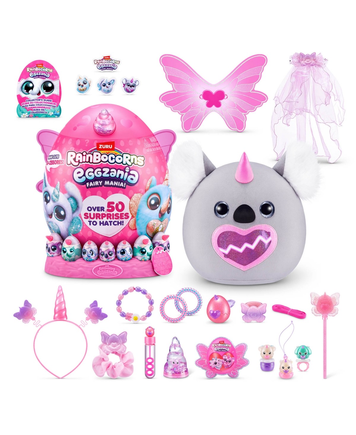 Rainbocorns Eggzania Fairy Mania - Magical Fairy Unicorn Egg Surprise with 25+ Glittery Accessories, Wings, and Mini Pet - Assorted