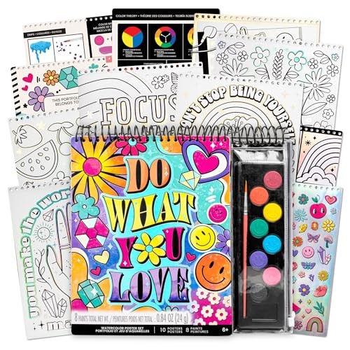 Fashion Angels Do What You Love Watercolor Poster Set - Inspirational DIY Painting Kit for Girls - Includes 10 Posters & 8 Non-Toxic Washable Watercol