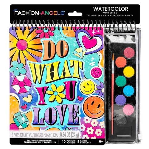Fashion Angels Do What You Love Watercolor Poster Set - Inspirational DIY Painting Kit for Girls - Includes 10 Posters & 8 Non-Toxic Washable Watercol