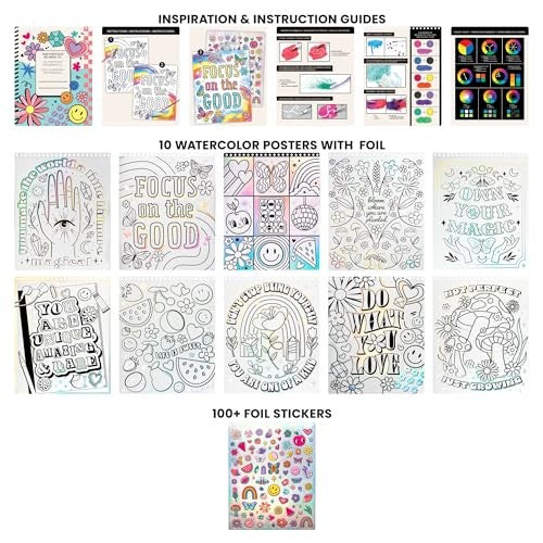 Fashion Angels Do What You Love Watercolor Poster Set - Inspirational DIY Painting Kit for Girls - Includes 10 Posters & 8 Non-Toxic Washable Watercol