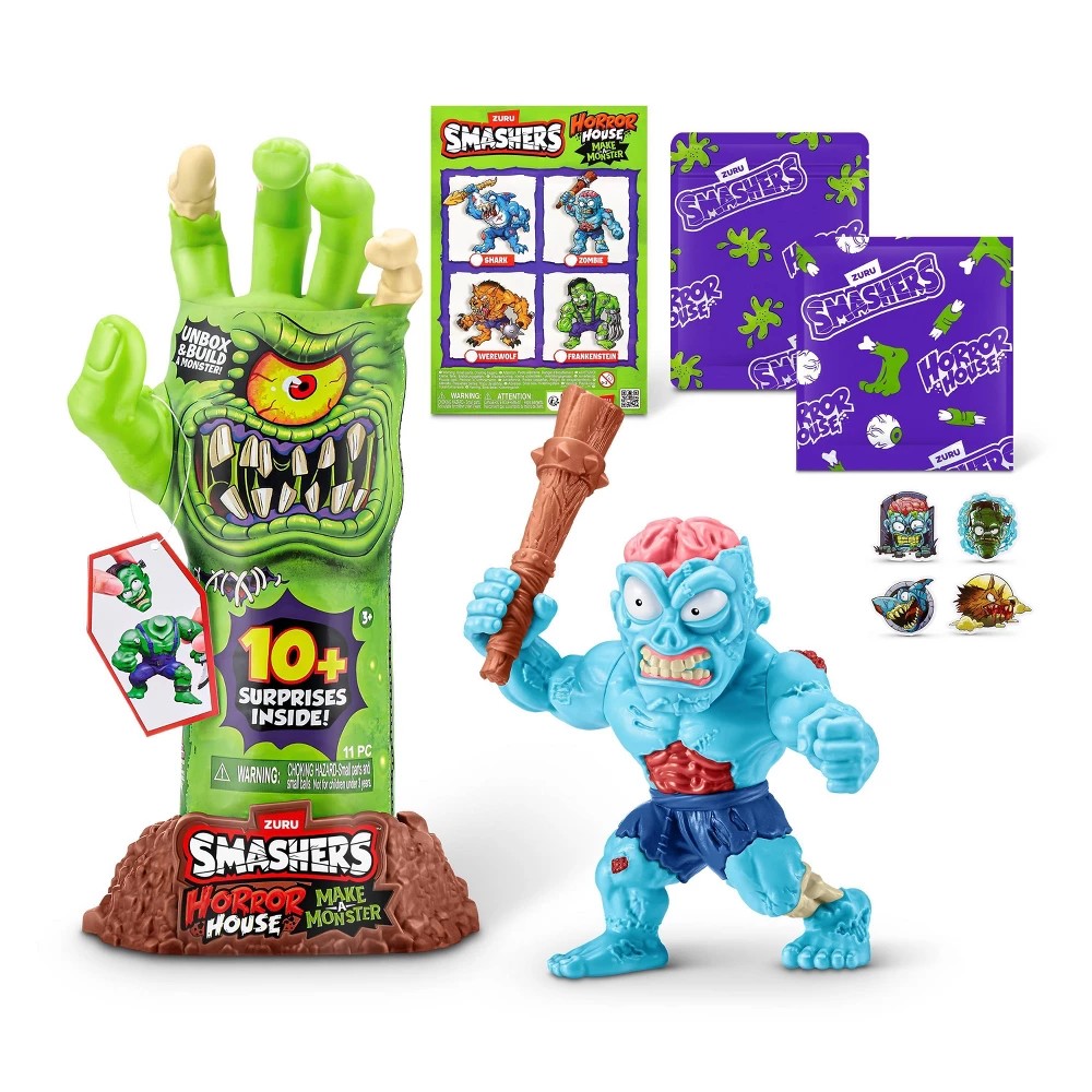 Smashers Horror House Dissect Stuffed Figure - Buildable Monster Toy with Skeleton Hand Dissect, Slime, Sand, and 10+ Spooky Surprises - Assorted (Zombie, Shark, Frankenstein, Werewolf)