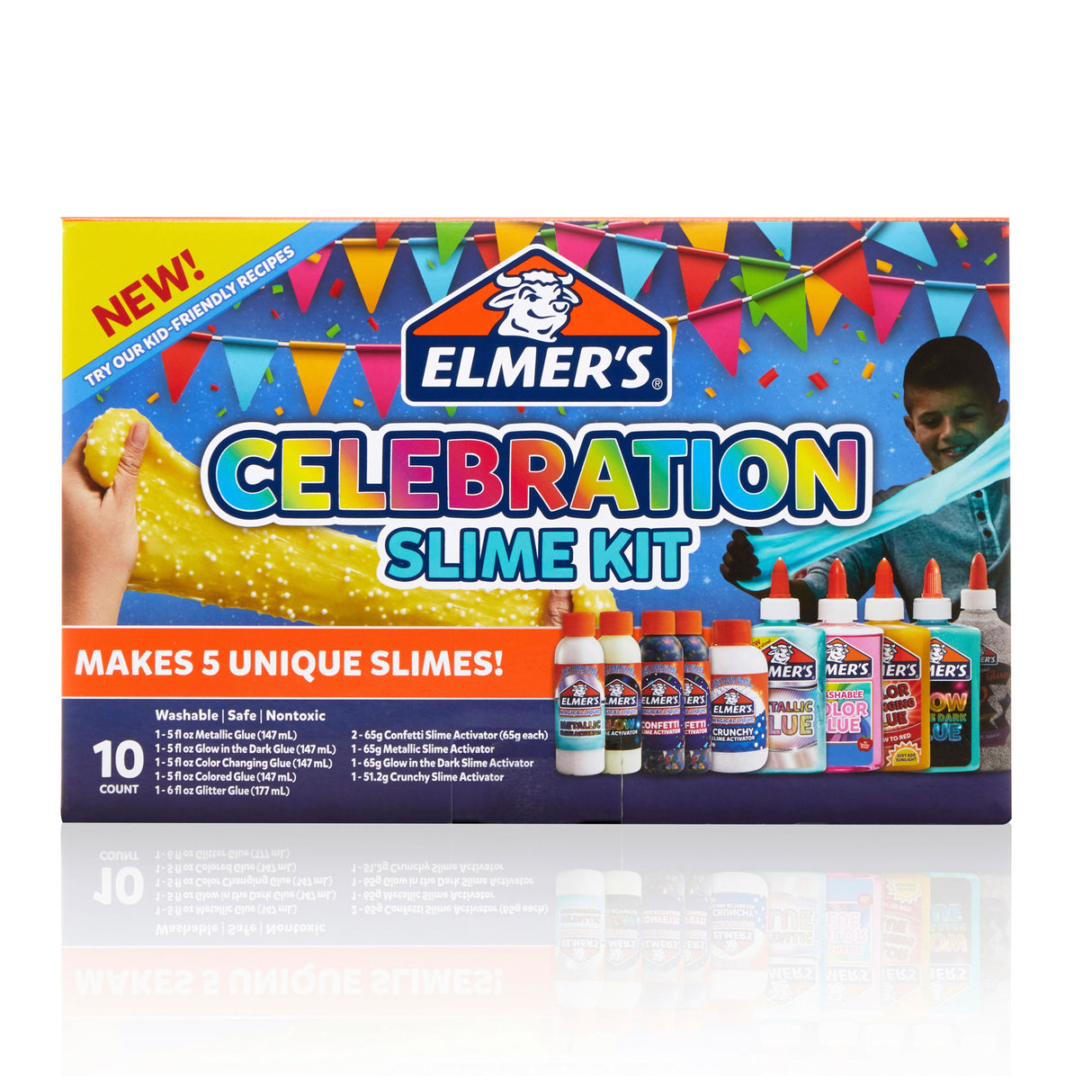 Elmer’s Celebration Slime Kit | Slime Supplies Include Assorted Magical Liquid Slime Activators and Assorted Liquid Glues, 10 Count