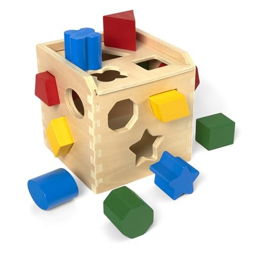 Melissa & Doug Shape Sorting Cube - Classic Wooden Toy with 12 Shapes