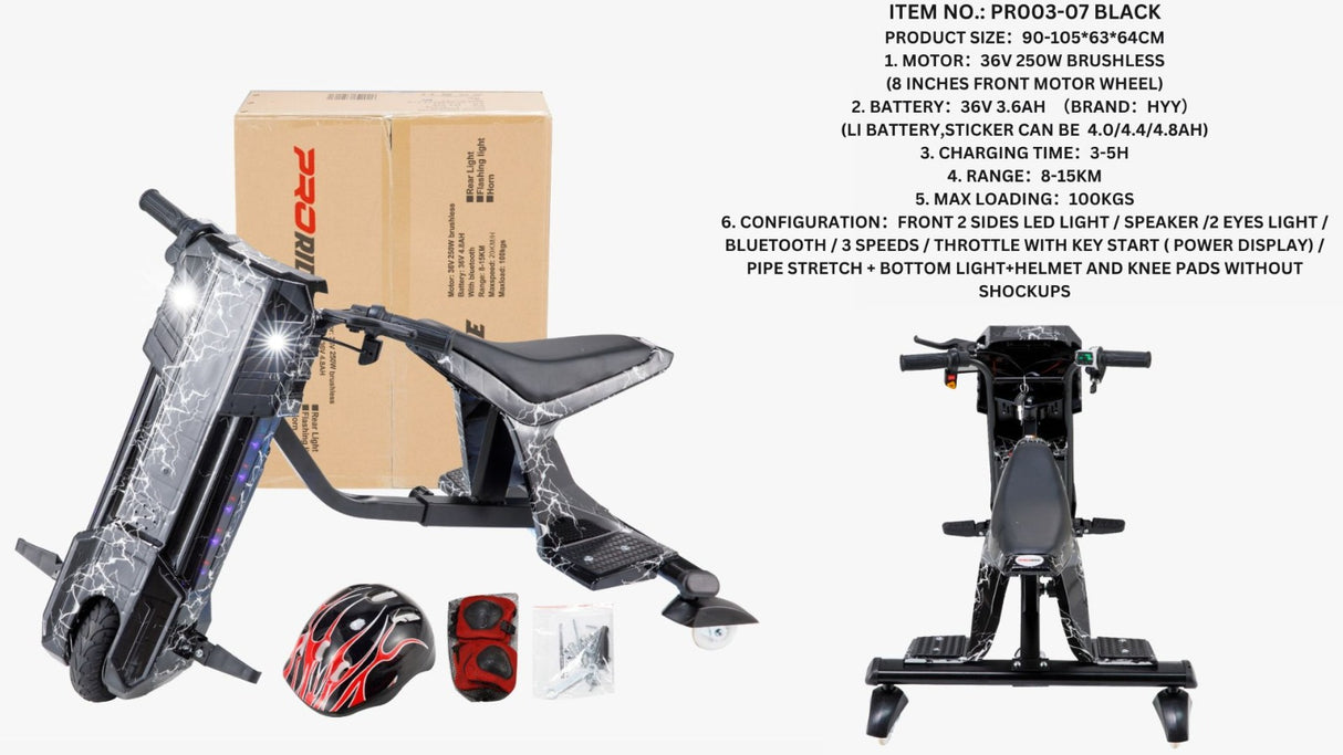 Pro Ride Drift Scooter 36V Black with Seat