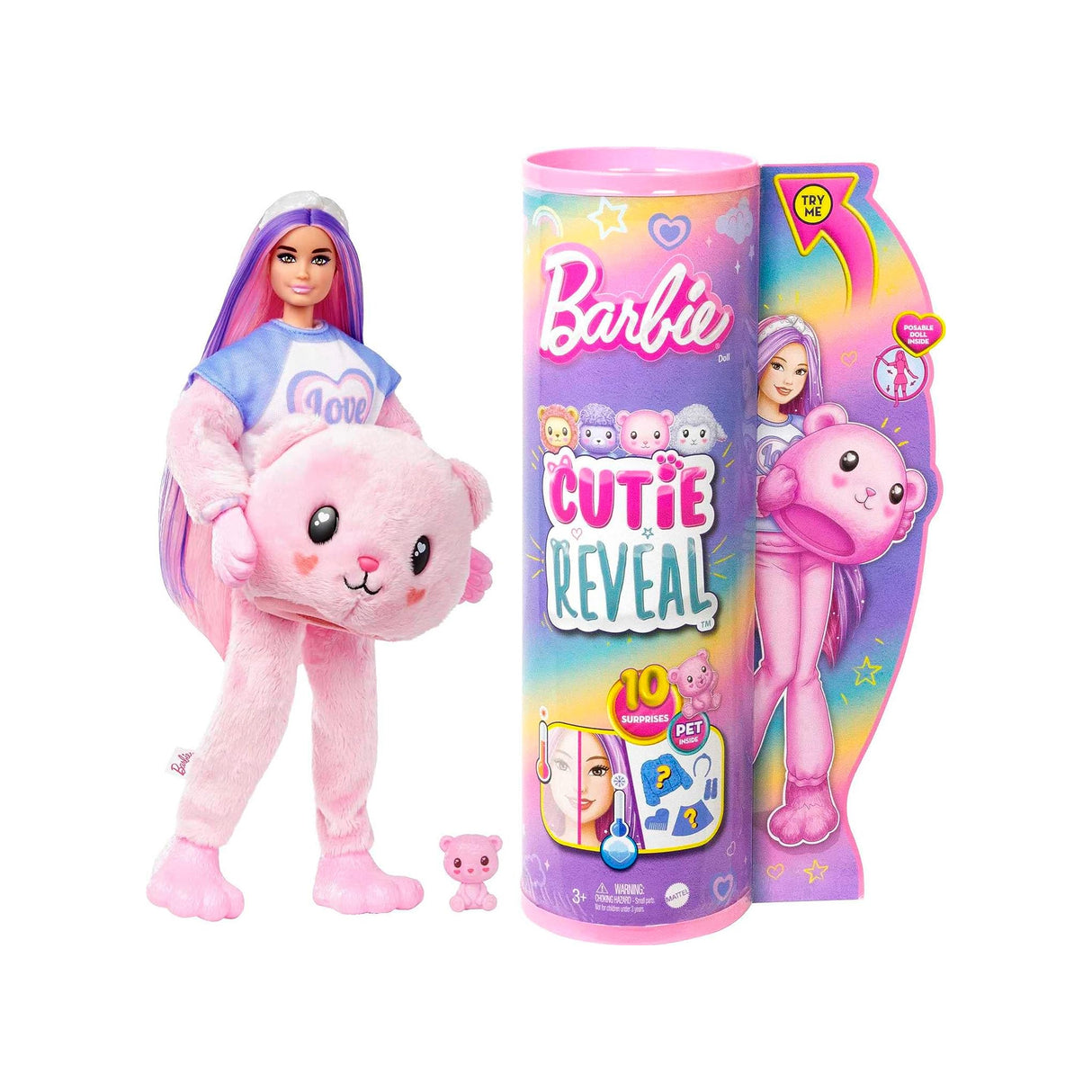 Barbie Cutie Reveal Doll with Pink Hair & Teddy Bear Costume