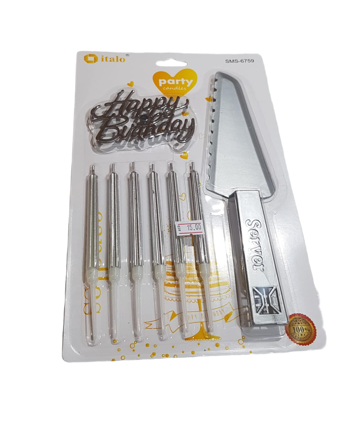 Birthday Candle Set with Holder & Cake Knife (Gold/Silver)