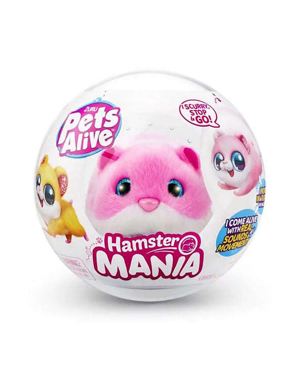 Pets Alive Hamstermania - Lifelike Running Hamster Pet with Ball, 20+ Sounds, and Wall-Sensing Movement - Assorted (Orange)
