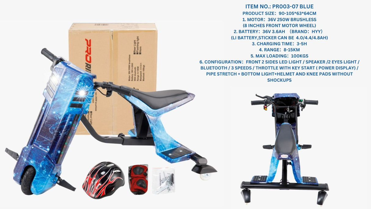 Pro Ride Drift Scooter 36V Blue with Seat