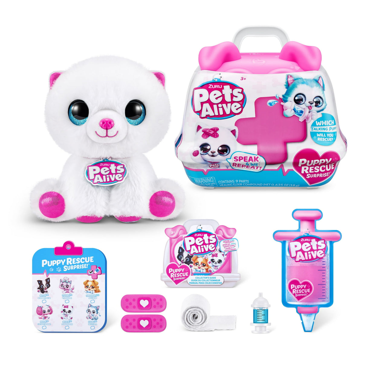 Pets Alive Pet Shop Surprise Puppy Rescue S3 - Interactive Healing Puppy Plush with Speak & Repeat and 10+ Surprises - Assorted (Bulldog)