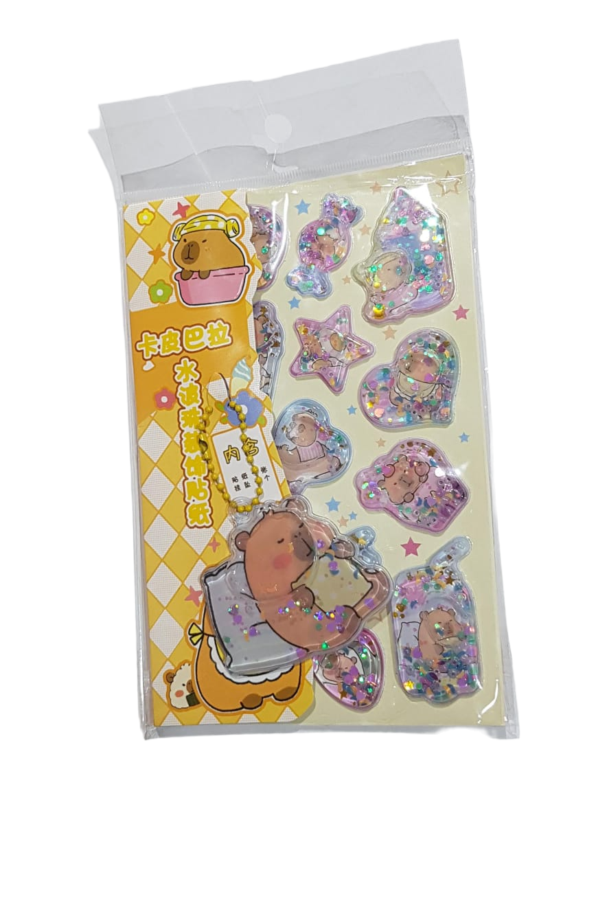 Capibara Liquid Glitter Confetti Stickers Assorted Set of 2