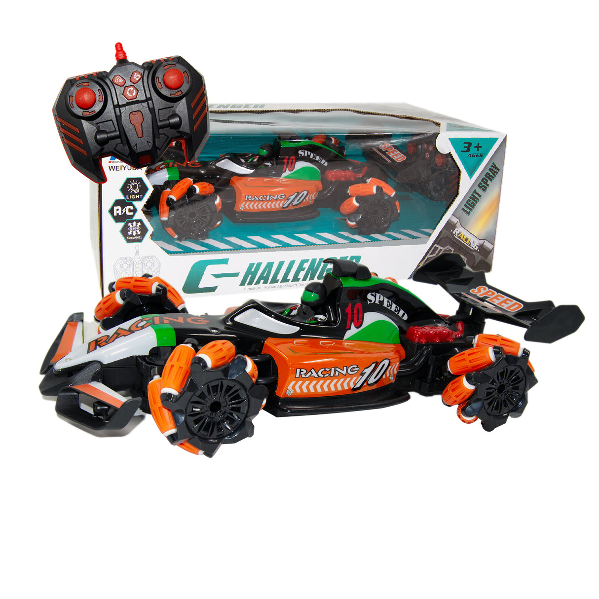 Links to 360° SPIN DRIFT STUNT RC RACING CAR WITH LIGHT & SPRAY EFFECTS- by