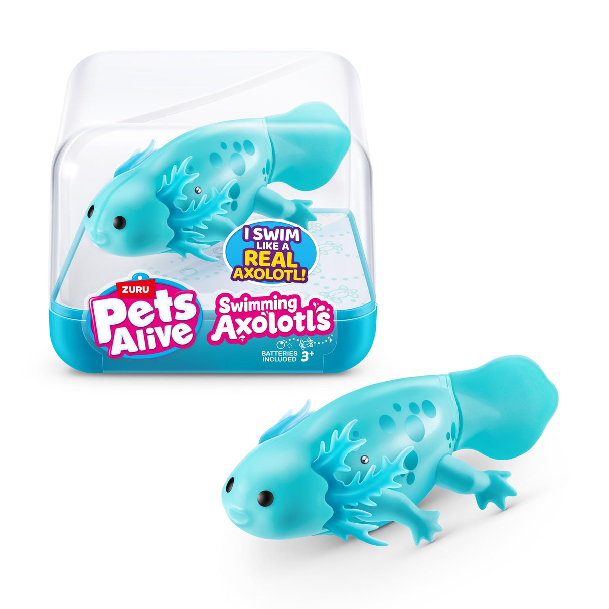 Pets Alive Swimming Axolotl - Water-Activated Robotic Pet with 5-Direction Swim and Power-Save Mode - Assorted (Pink/Teal Pack)