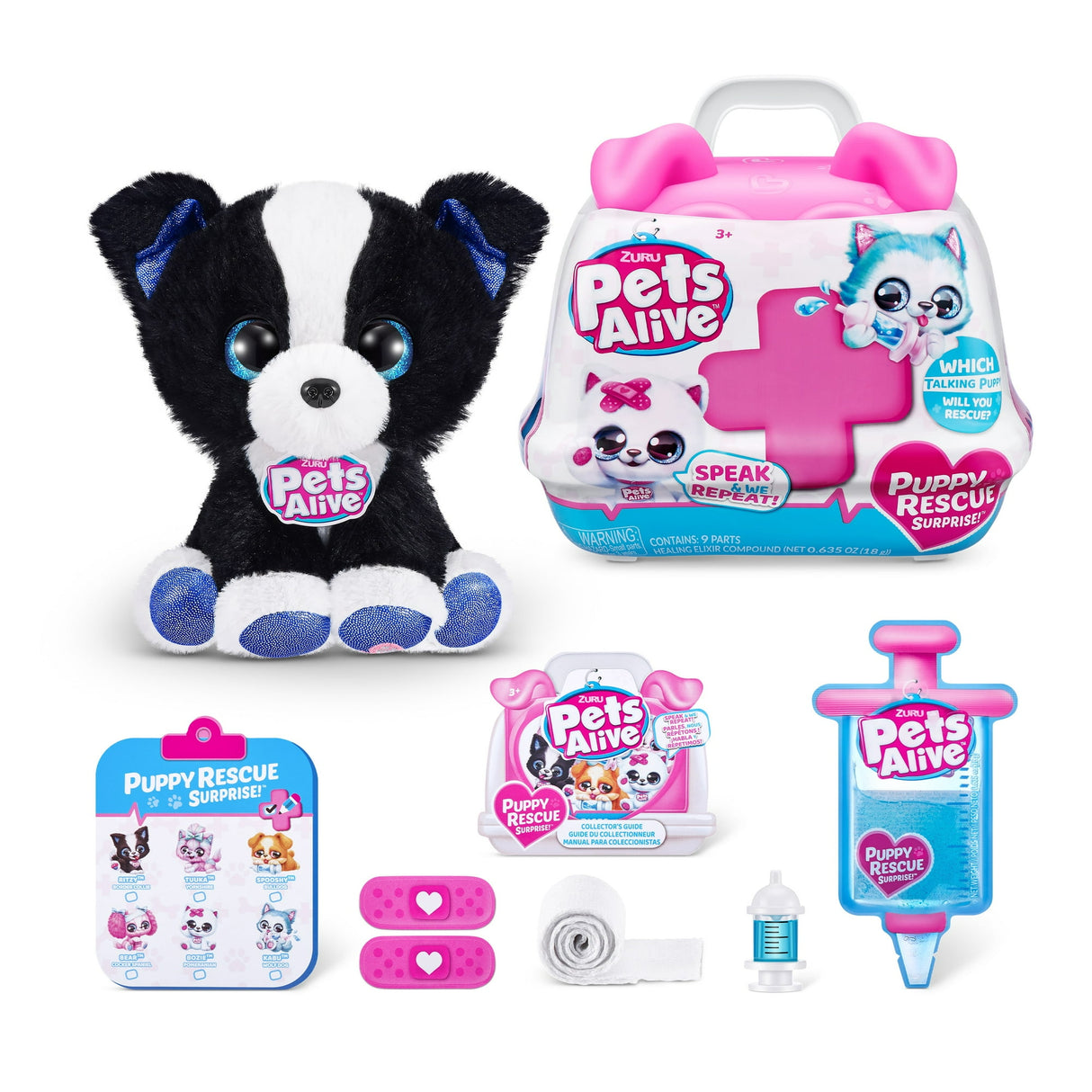Pets Alive Pet Shop Surprise Puppy Rescue S3 - Interactive Healing Puppy Plush with Speak & Repeat and 10+ Surprises - Assorted (Bulldog)