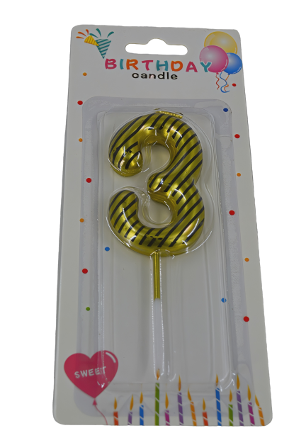 Gold Number 3 Birthday Candle - Metallic Glitter for 3rd Milestone
