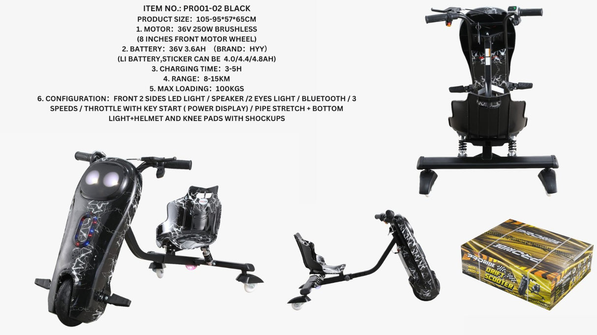 Pro Ride Drift Scooter 36V Black with Light