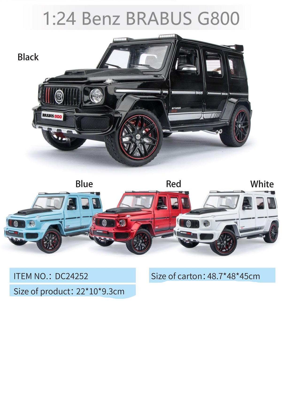 Brabus G800 G-Wagon Model 1:24 (Assorted colors, sold as single)