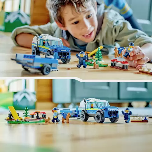 LEGO 60369 City Mobile Police Dog Training Set SUV Toy Car with Trailer Obstacle Course and Puppy Figures Animal Playset for Boys and Girls Aged 5