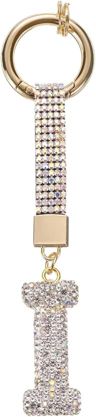 White Rhinestone Letter I Keychain