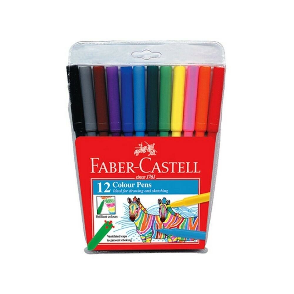 FABER-CASTELL 12-Colour Pens Ideal for Coloring, Drawing and Sketching