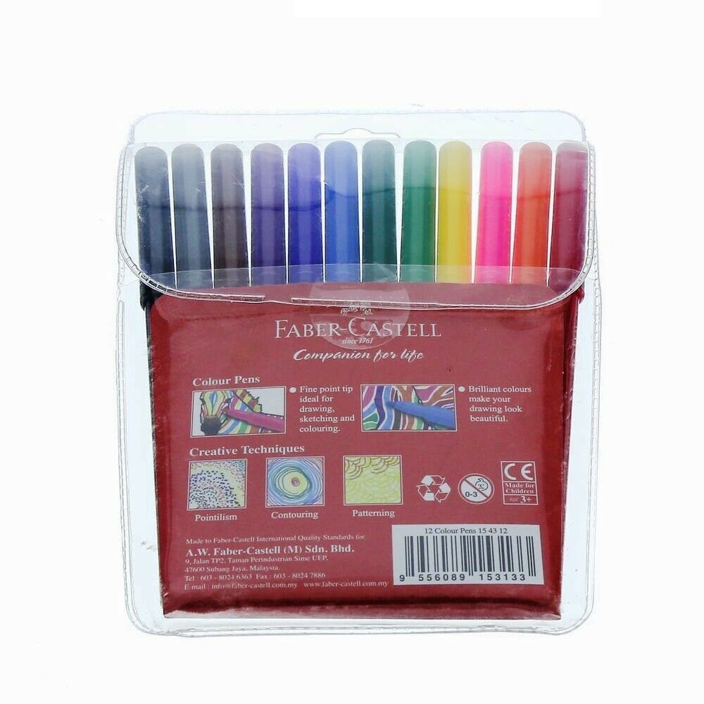 FABER-CASTELL 12-Colour Pens Ideal for Coloring, Drawing and Sketching
