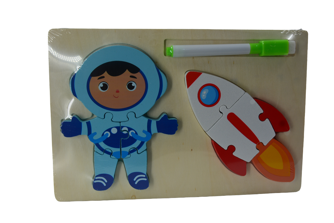 Montessori Wooden Puzzle with Writing Board Astronaut/Rocket