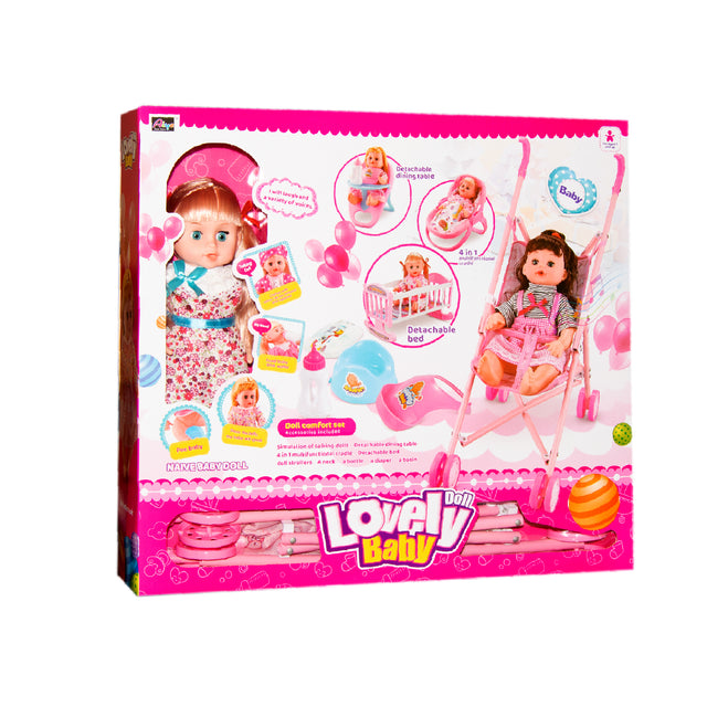 Links to 4 IN 1 DOLL PLAYSET WITH STROLLER CRIB HIGH CHAIR AND ACCESSORIES by