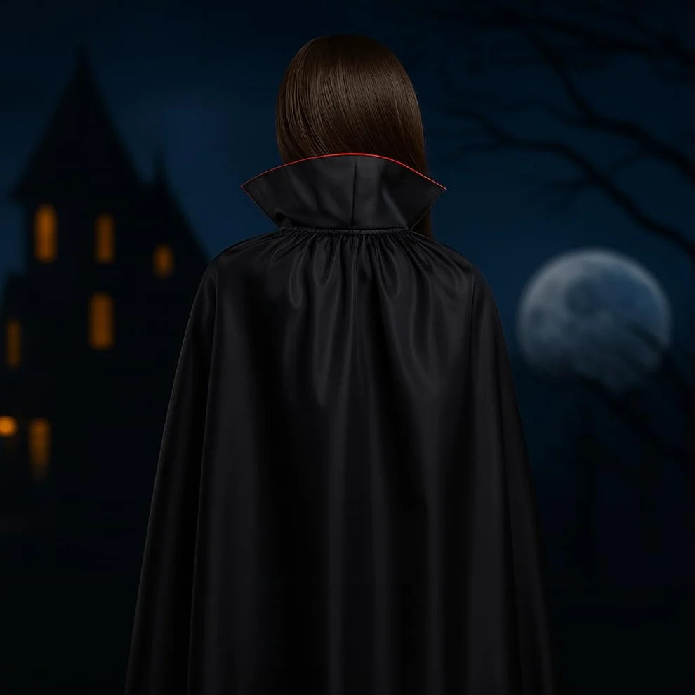 Dracula Cape for Adults Reversible Black and Red Vampire Halloween Cloak 120cm