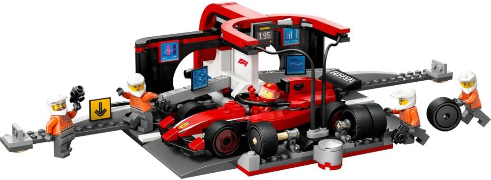 LEGO City F1 Pit Stop & Pit Crew with Ferrari Car Toy - Formula 1 Set incl. a Driver Minifigure, 4 Mechanics, Spare Tyres & Wheel Guns