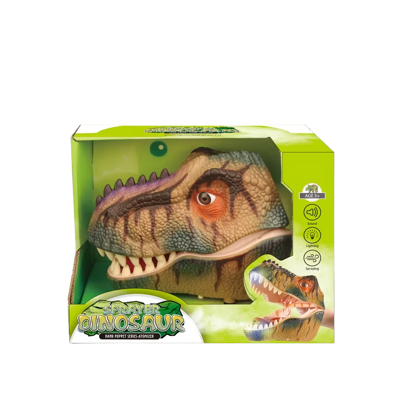 Dinosaur Puppet Toy with Spraying Feature Sound & Light (Assorted Colors, Sold As Single)