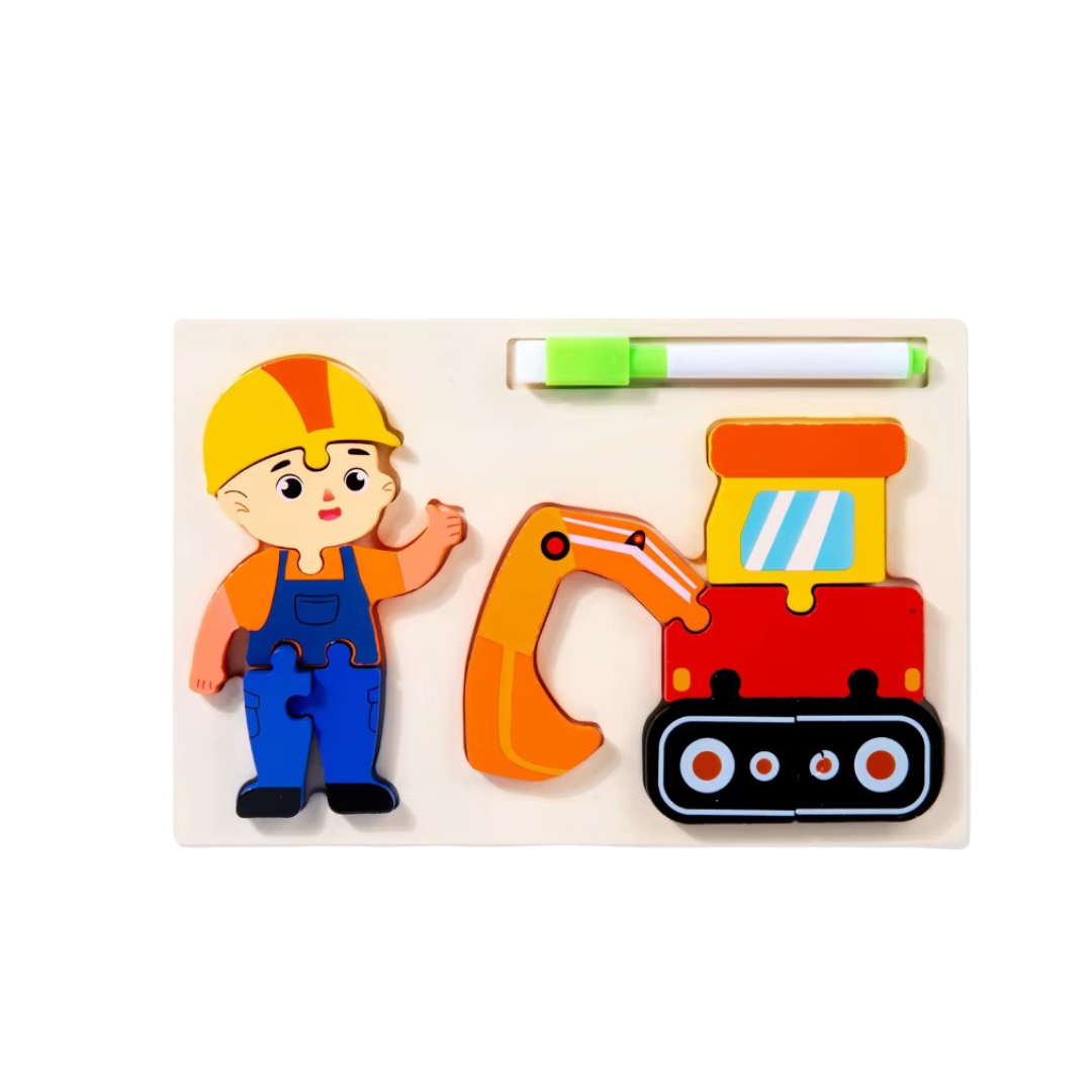 Montessori Wooden Puzzle with Writing Board Engineer – Excavator