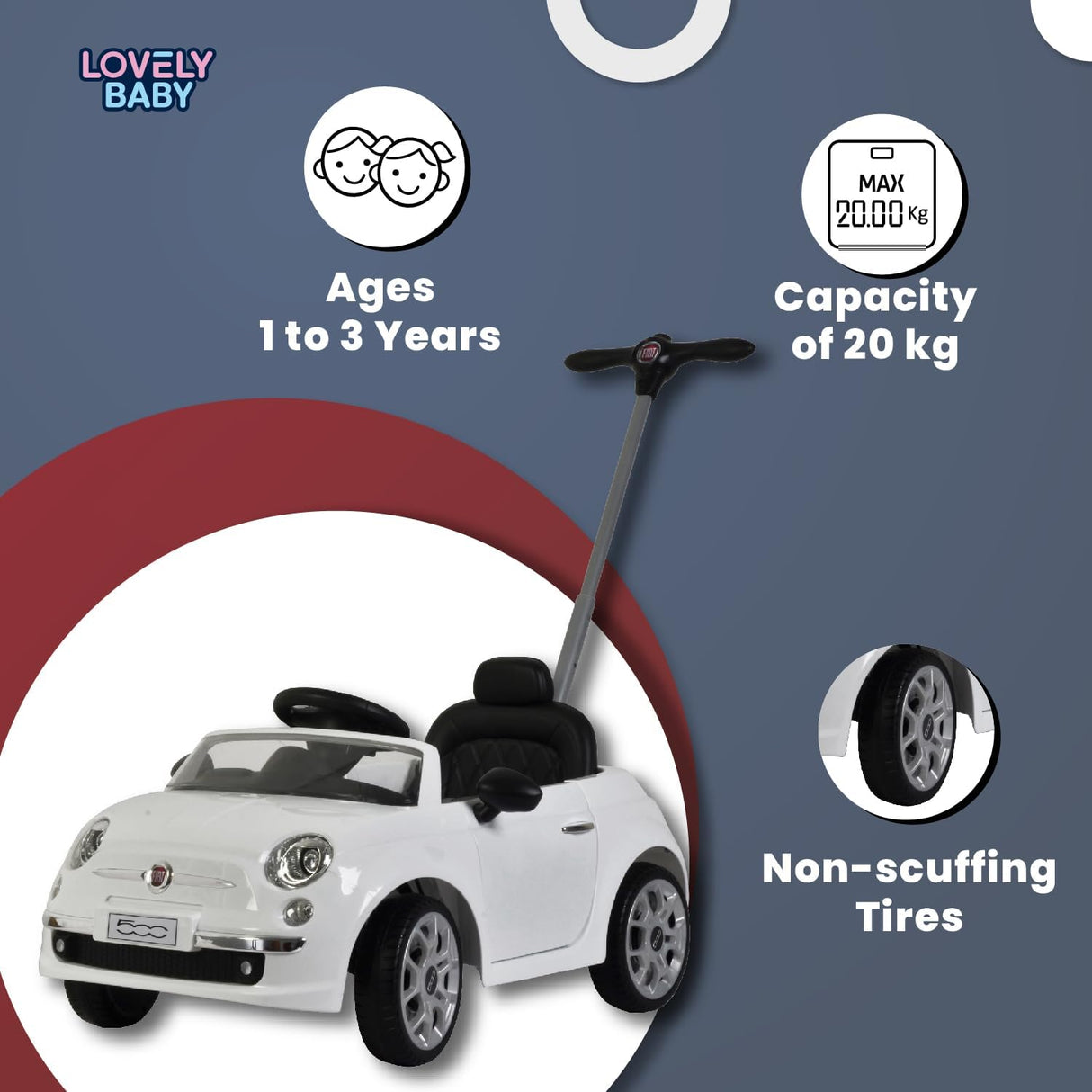 FIAT 500-Style Push Car for Toddlers – White