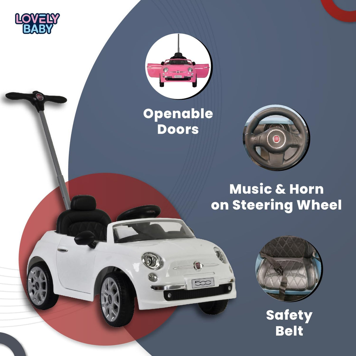 FIAT 500-Style Push Car for Toddlers – White