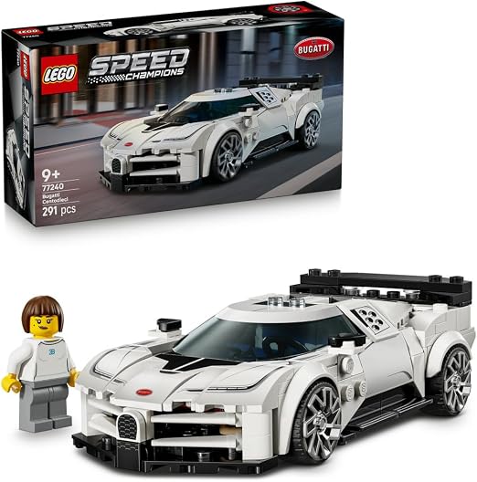 LEGO Speed Champions Bugatti Centodieci Hyper Sports Car 77240 building kit with 291 pieces, driver minifigure, and authentic Bugatti design details