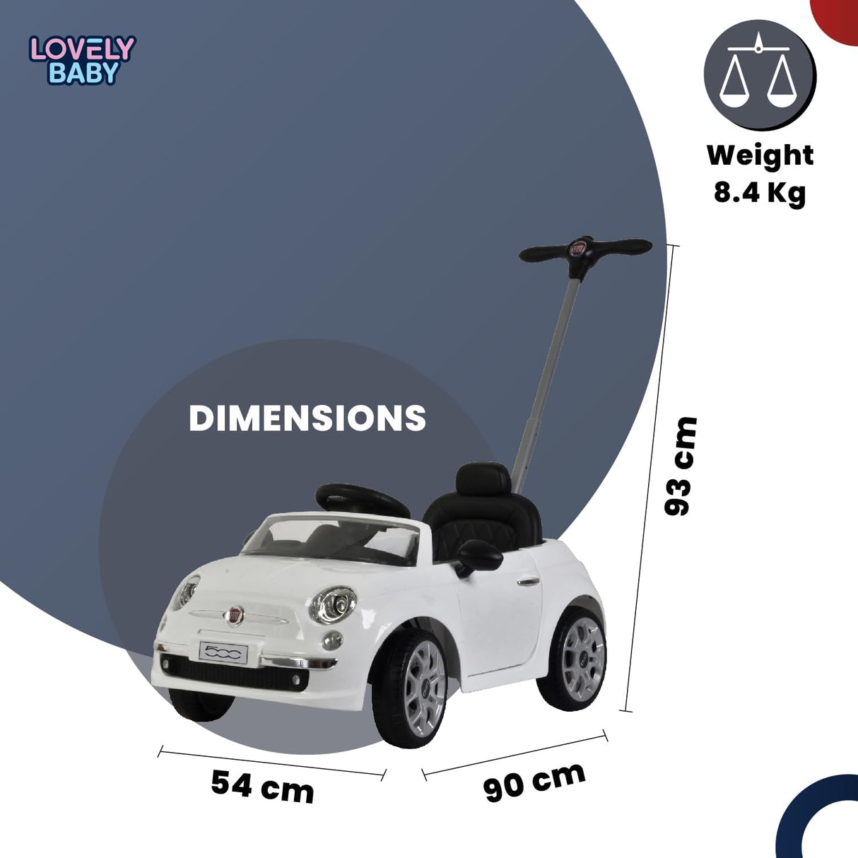 FIAT 500-Style Push Car for Toddlers – White