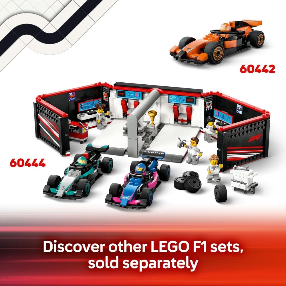 LEGO City F1 Pit Stop & Pit Crew with Ferrari Car Toy - Formula 1 Set incl. a Driver Minifigure, 4 Mechanics, Spare Tyres & Wheel Guns