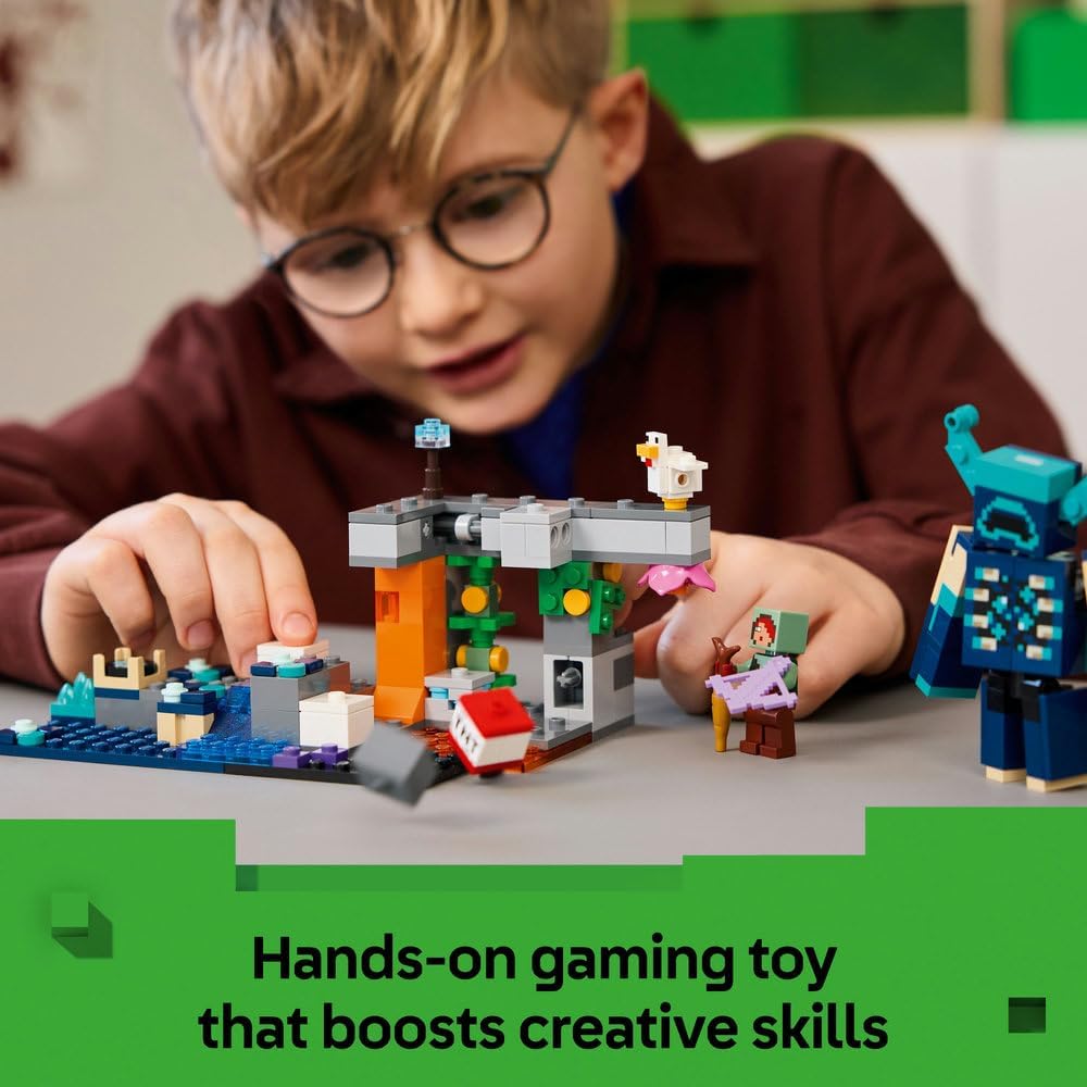 LEGO Minecraft The Warden Encounter - Building Toy with Silent Ranger Minifigure and Posable Mob Figure - TNT Function for Rockfall - Collectible Gift for 7+ Year Old Boys & Gaming Fans - 21274