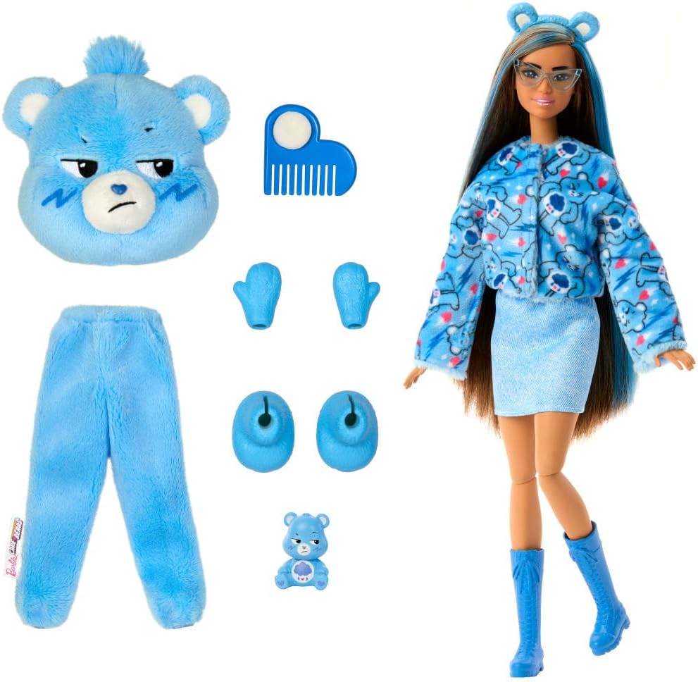 Barbie Cutie Reveal Care Bears Series Grumpy Bear Brunette