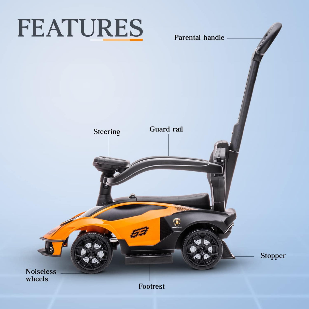 Lamborghini Essenza SC V12 Ride On Car with Handle Orange