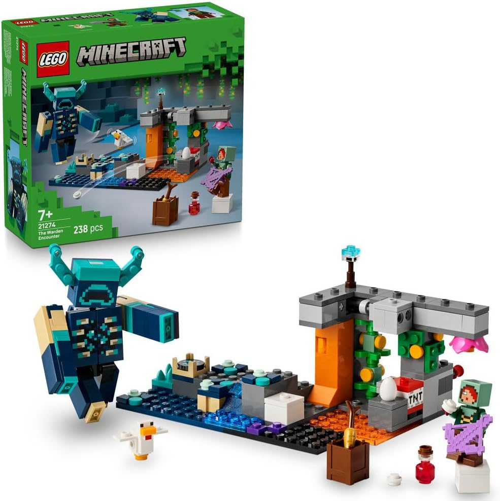 LEGO Minecraft The Warden Encounter - Building Toy with Silent Ranger Minifigure and Posable Mob Figure - TNT Function for Rockfall - Collectible Gift for 7+ Year Old Boys & Gaming Fans - 21274