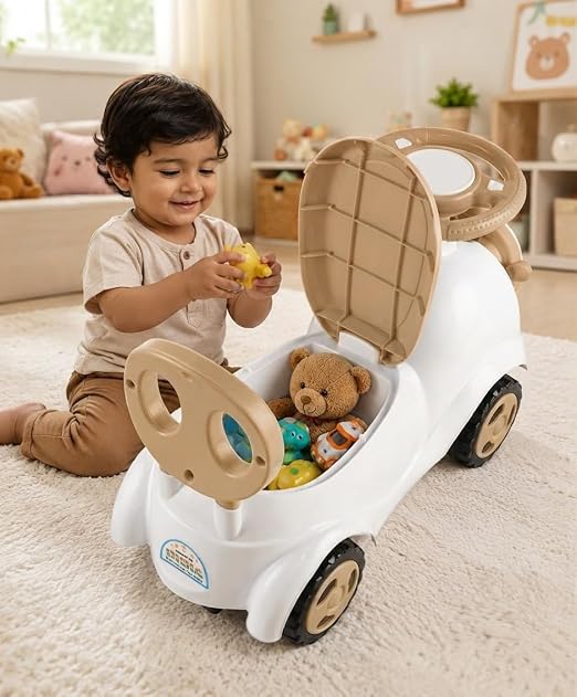 JoyRide Little First Car Ride-On Vehicle – Labubu Themed Push Car (Brown/Pink/Blue)
