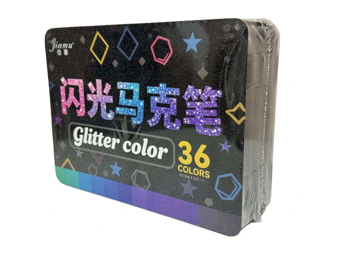 Glitter 36 Color Box Set featuring 36 pots of assorted glitter powder for arts and crafts