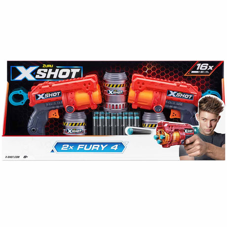 X Shot Excel Double Fury 4 Blaster Combo Pack Powerful Dart Blasters