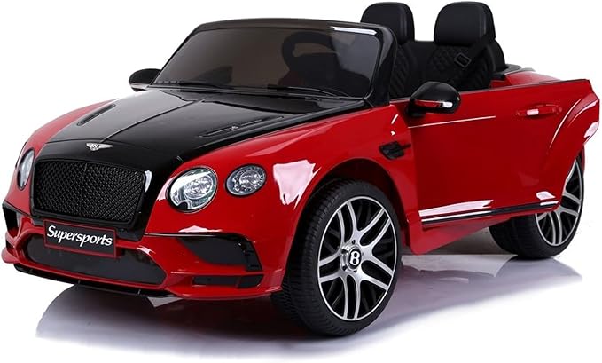 DERAK Ride On Bentley SuperSports Electric Car – 2 Seater 12V with EVA Leather Seat (Painted Red Black)