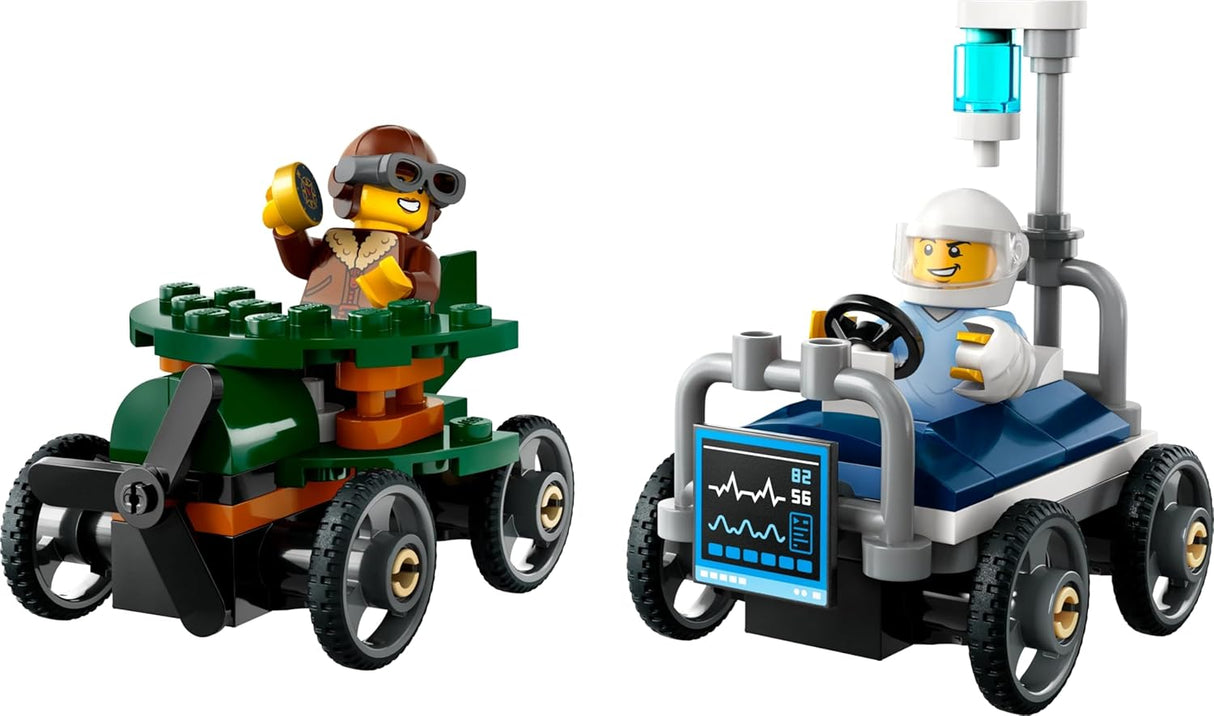 LEGO City Aeroplane vs. Hospital Bed Race Car Pack Toy - Soapbox Car Toys for 5+ Year Old Boys & Girls - Fun Gifts for Birthdays & Holidays - Building Set Includes 2 Minifigures - 60459